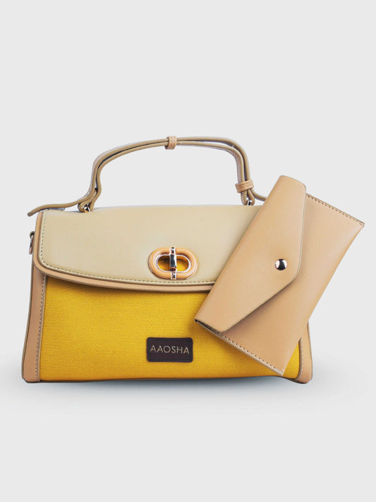 Elara Sunshine vegan leather crossbody bag featuring vibrant yellow color with structured silhouette and adjustable strap for women