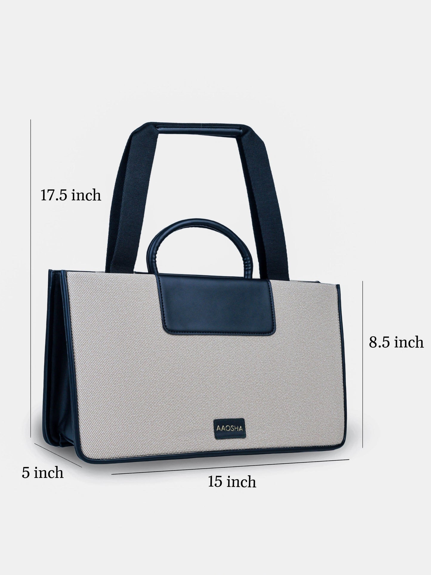 Florence Ivory Noir vegan leather tote bag in off white and black tones with structured design and dual handles for women.