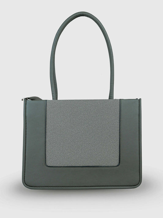 Valencia Sage Mist vegan leather shoulder bag in soft sage green with structured design and dual handles for women.