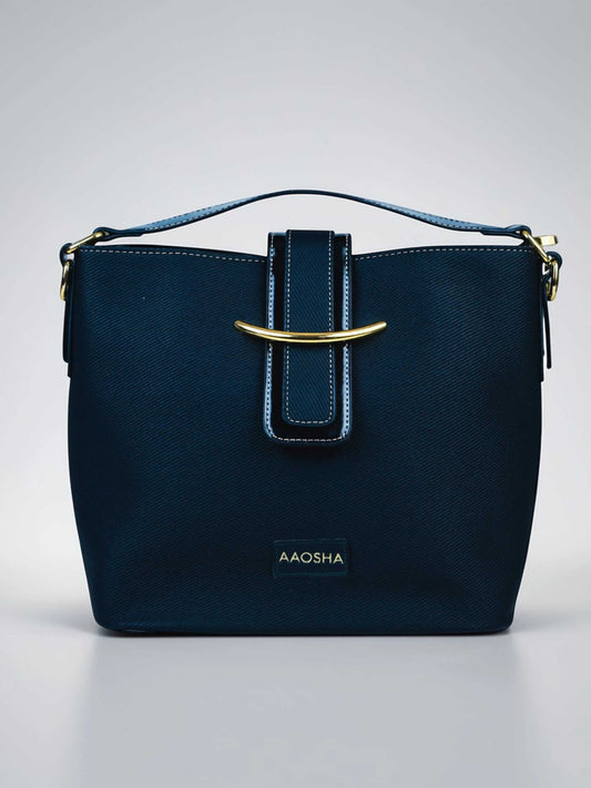 Aurora Eternal Ink vegan leather bucket bag in black with structured bucket silhouette and dual handles for women.