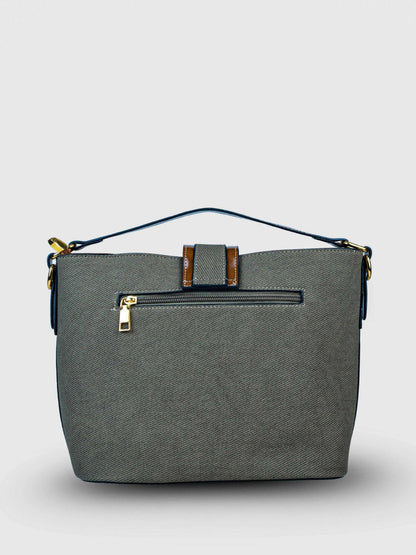 Aurora Sage Mist vegan leather bucket bag in soft sage green with structured bucket design and dual handles for women.