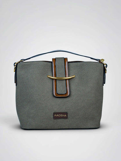 Aurora Sage Mist vegan leather bucket bag in soft sage green with structured bucket design and dual handles for women.