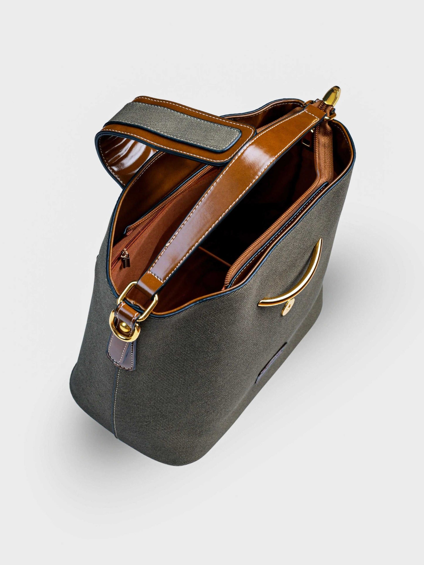 Aurora Sage Mist vegan leather bucket bag in soft sage green with structured bucket design and dual handles for women.