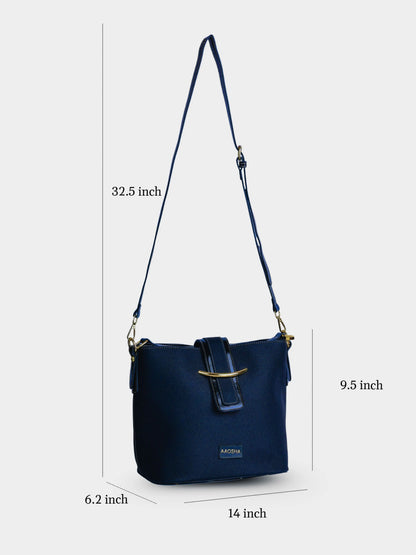 Aurora Eternal Ink vegan leather bucket bag in black with structured bucket silhouette and dual handles for women.