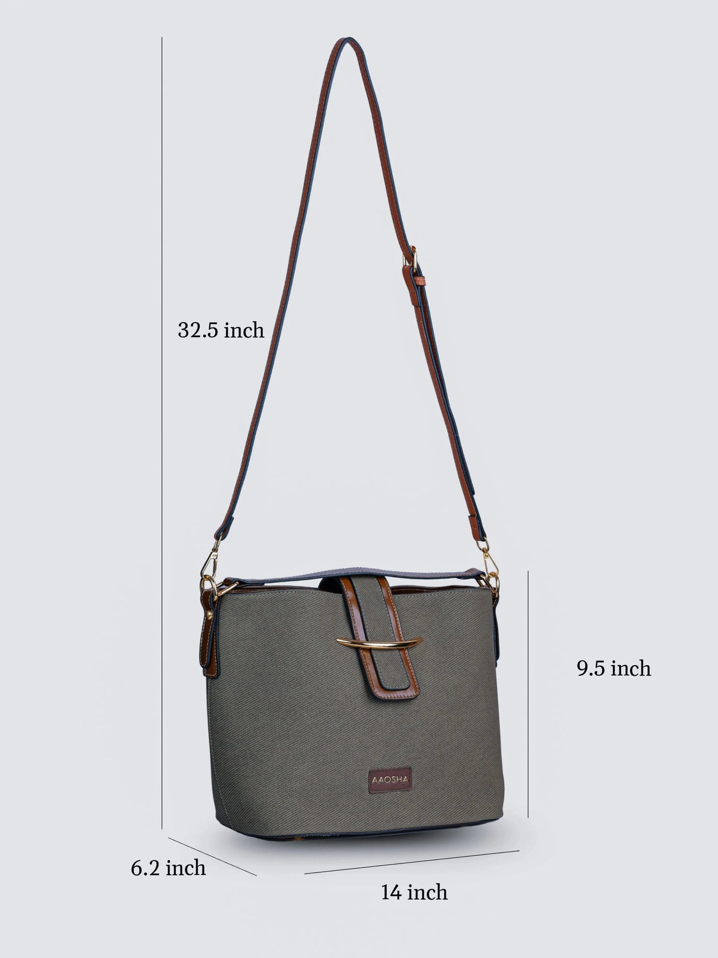 Aurora Sage Mist vegan leather bucket bag in soft sage green with structured bucket design and dual handles for women.