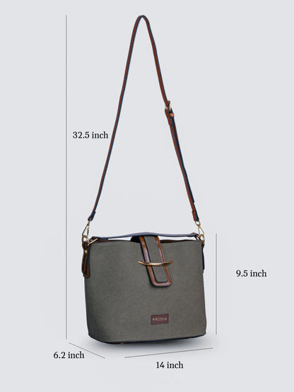 Aurora Sage Mist vegan leather bucket bag in soft sage green with structured bucket design and dual handles for women.