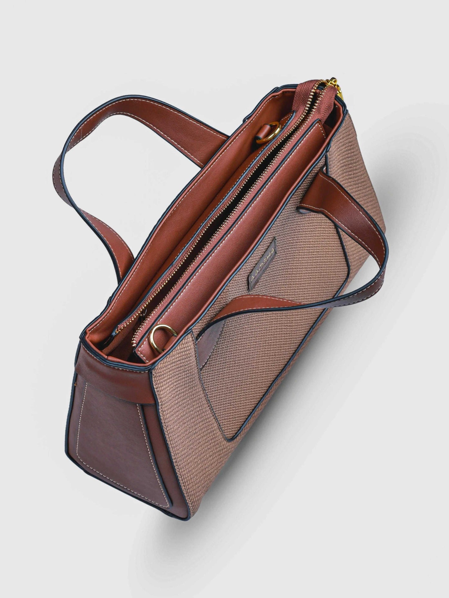 Capri Coffee Bean vegan leather mini tote bag in rich brown with structured design and dual handles for women.