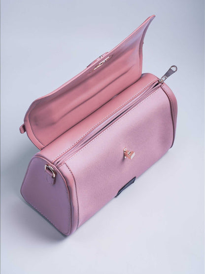 Elara Cotton Candy vegan leather crossbody bag in soft pink with structured design and adjustable strap for women.