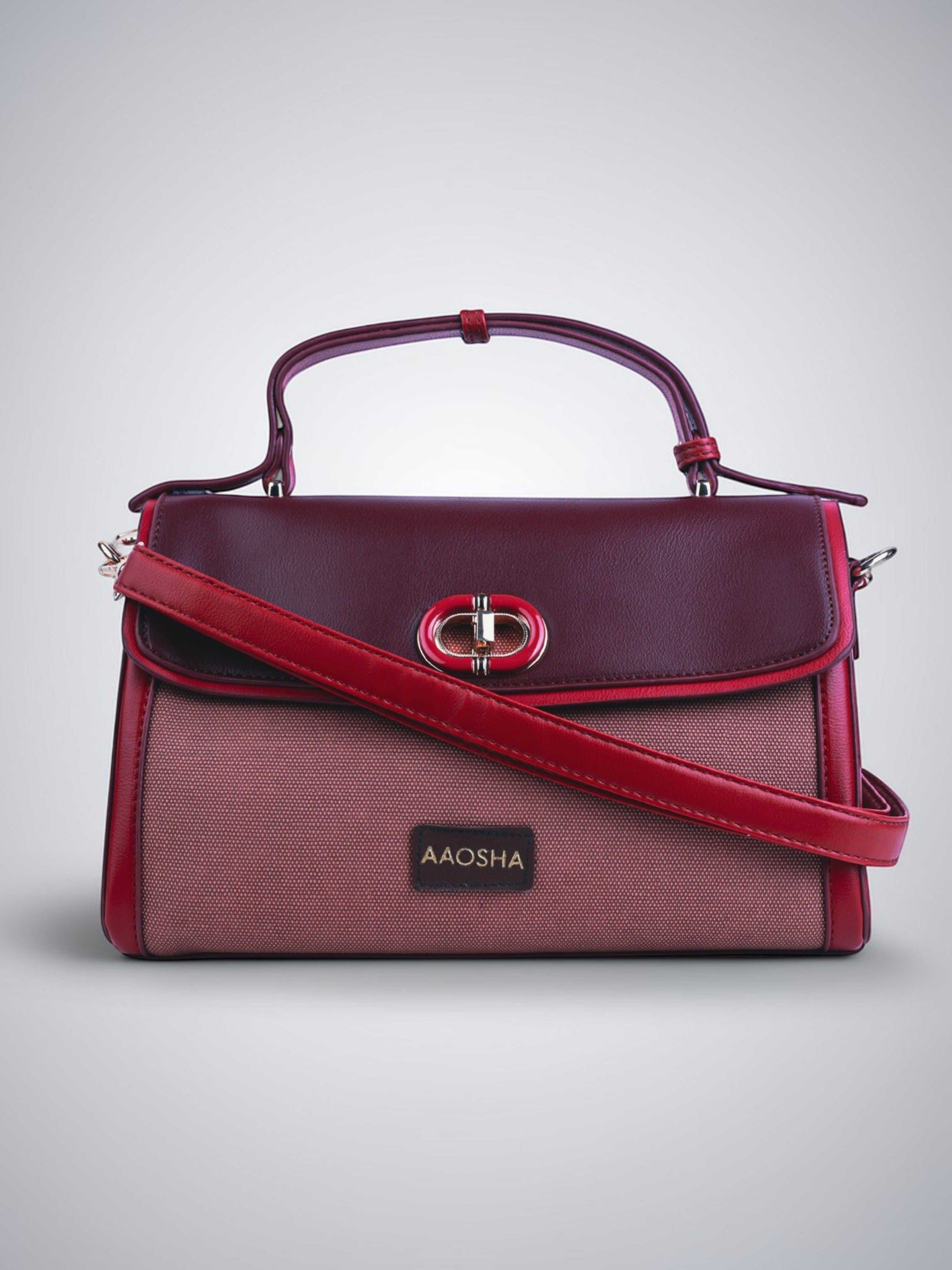 Elara Red Chilli vegan leather crossbody bag in rich red with structured silhouette and adjustable strap for women 