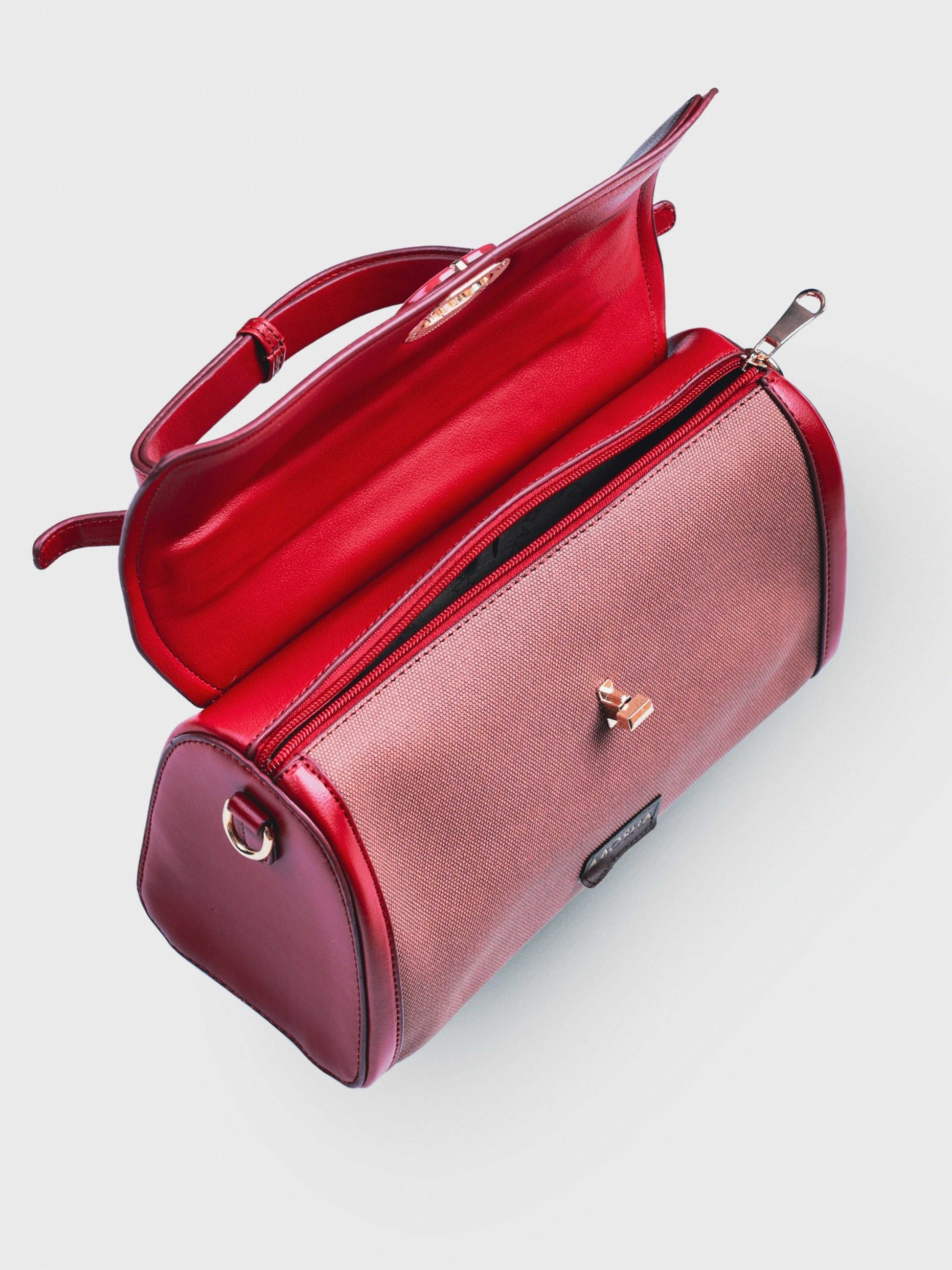 Elara Red Chilli vegan leather crossbody bag in rich red with structured silhouette and adjustable strap for women