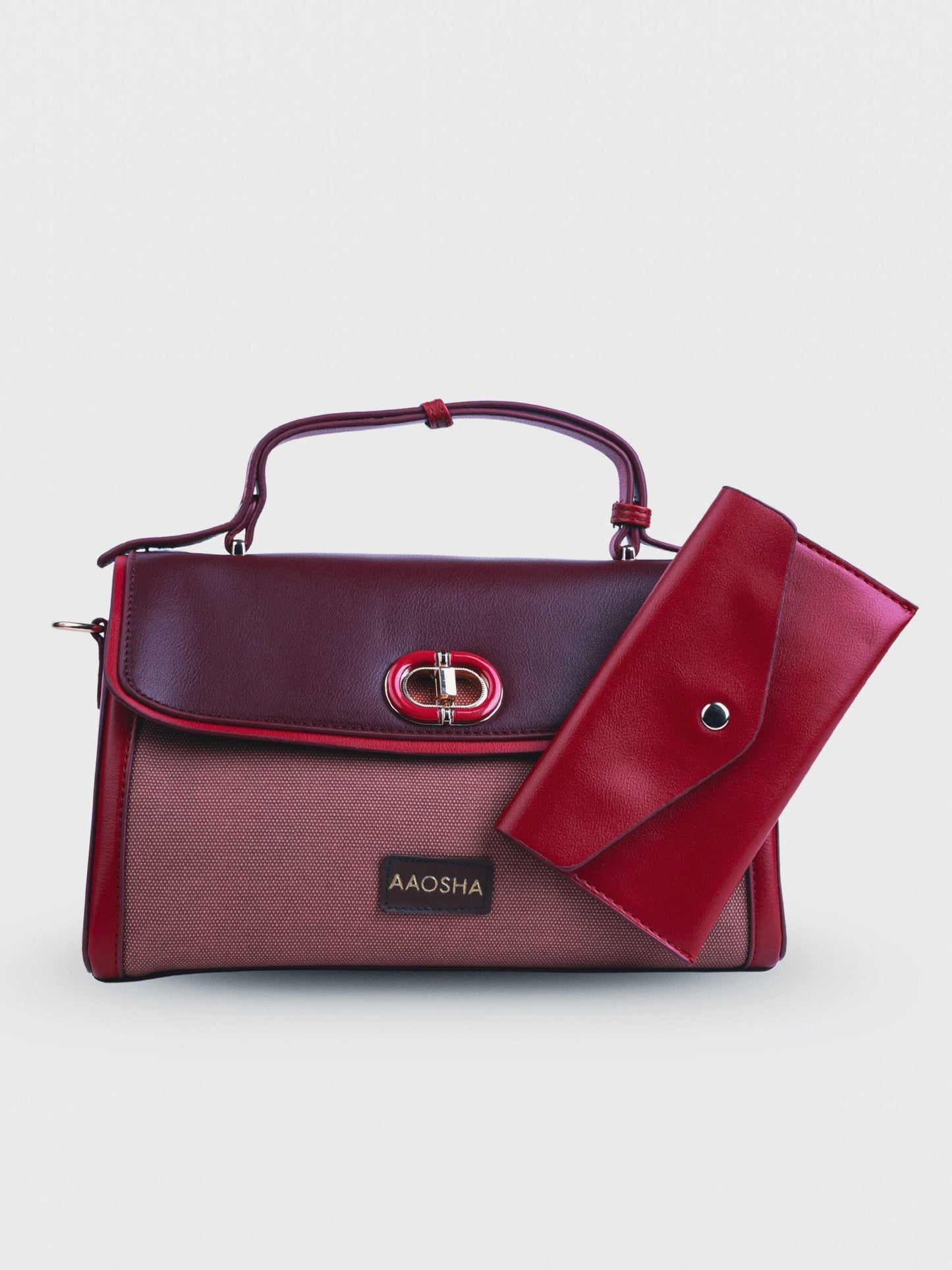 Elara Red Chilli vegan leather crossbody bag in rich red with structured silhouette and adjustable strap for women