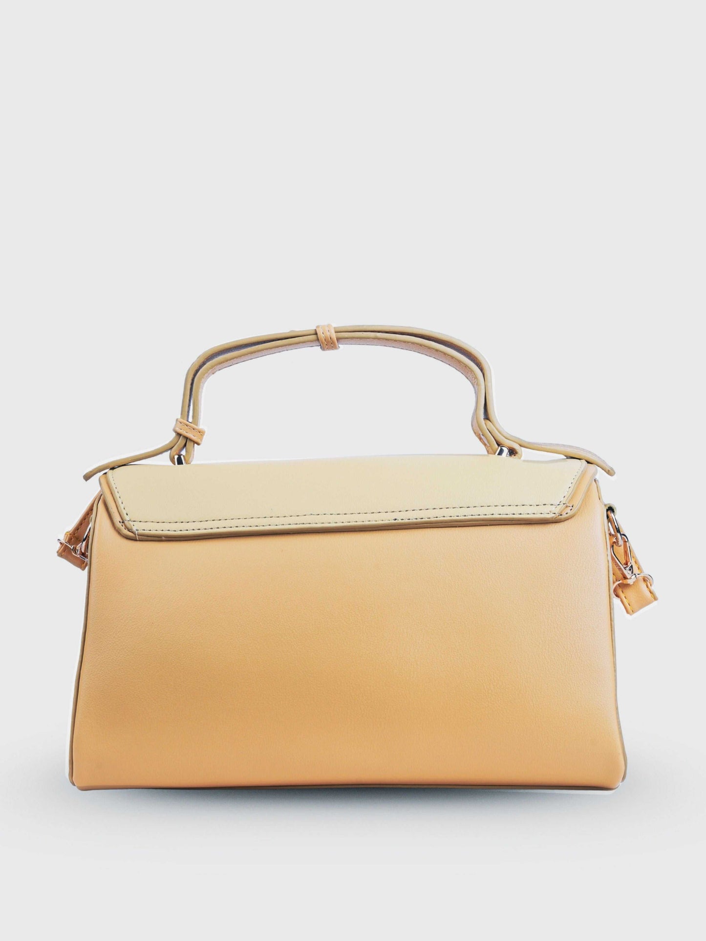 Elara Sunshine vegan leather crossbody bag featuring vibrant yellow color with it's back in cream color structured silhouette and adjustable strap for women
