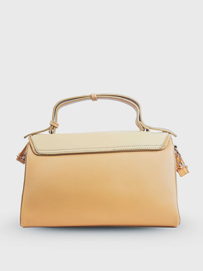Elara Sunshine vegan leather crossbody bag featuring vibrant yellow color with it's back in cream color structured silhouette and adjustable strap for women
