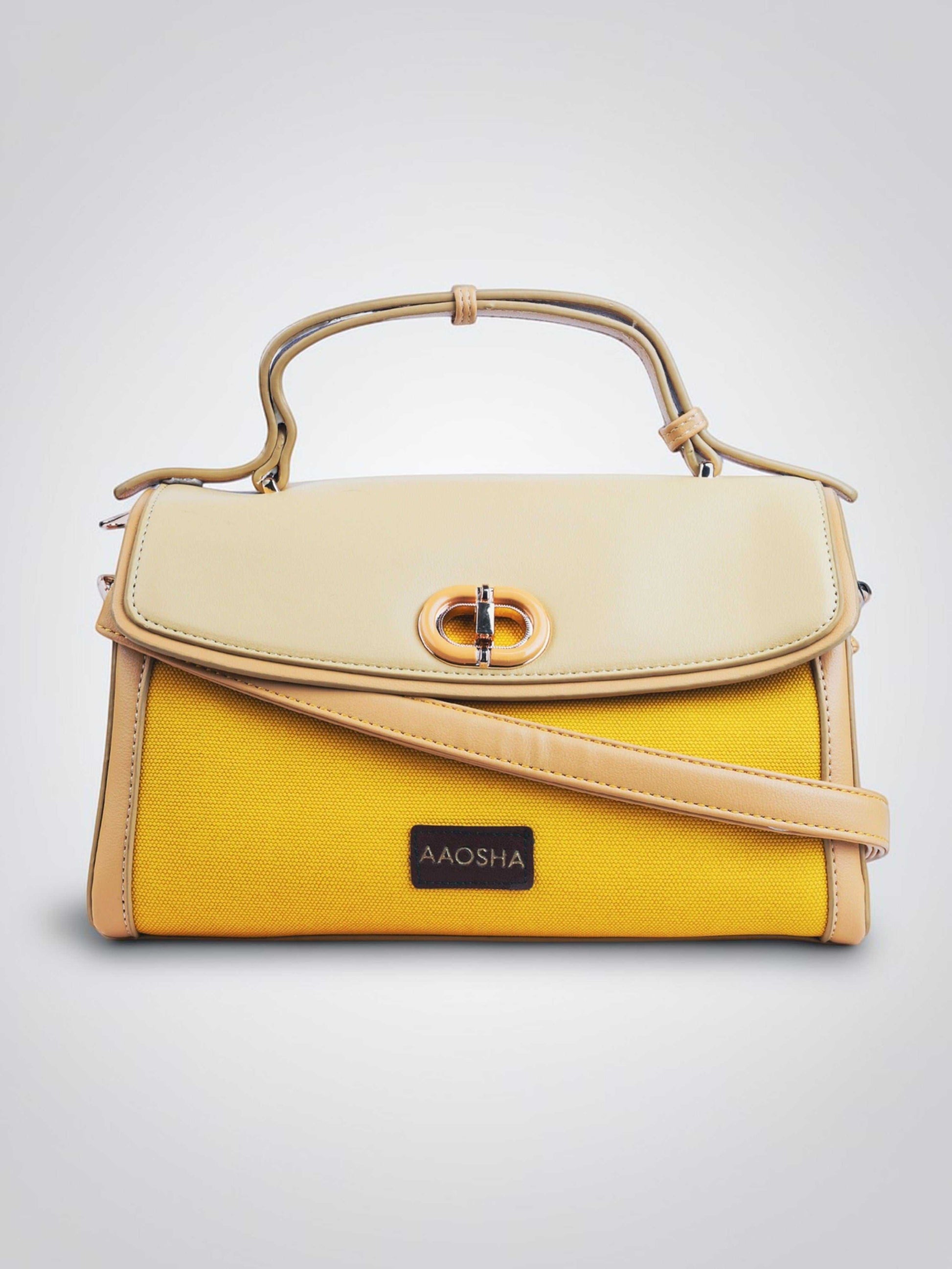 Elara Sunshine vegan leather crossbody bag featuring vibrant yellow color with structured silhouette and adjustable strap for women
