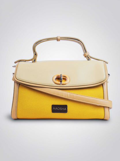 Elara Sunshine vegan leather crossbody bag featuring vibrant yellow color with structured silhouette and adjustable strap for women