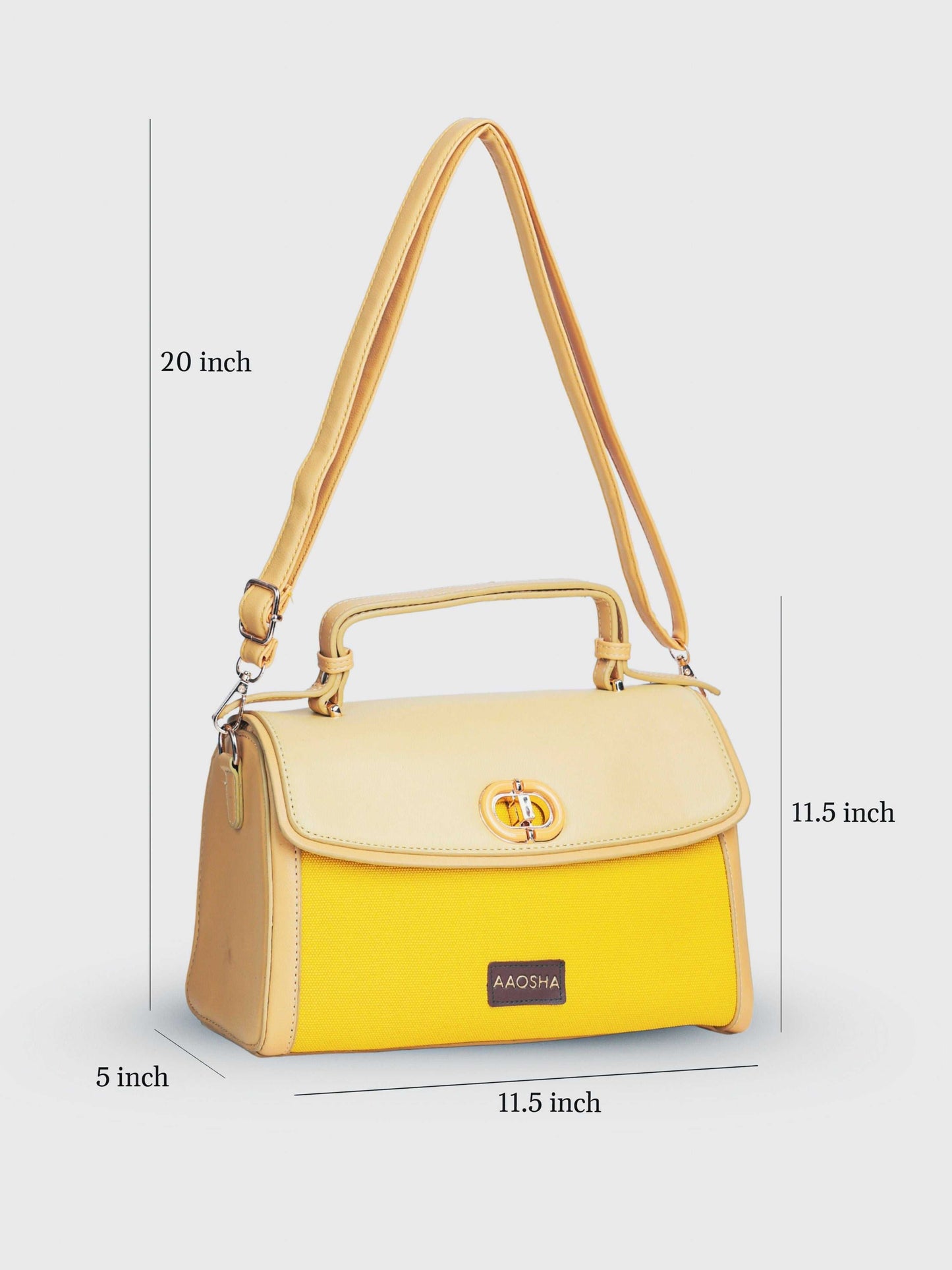 Elara Sunshine vegan leather crossbody bag featuring vibrant yellow color with structured silhouette and adjustable strap for women
