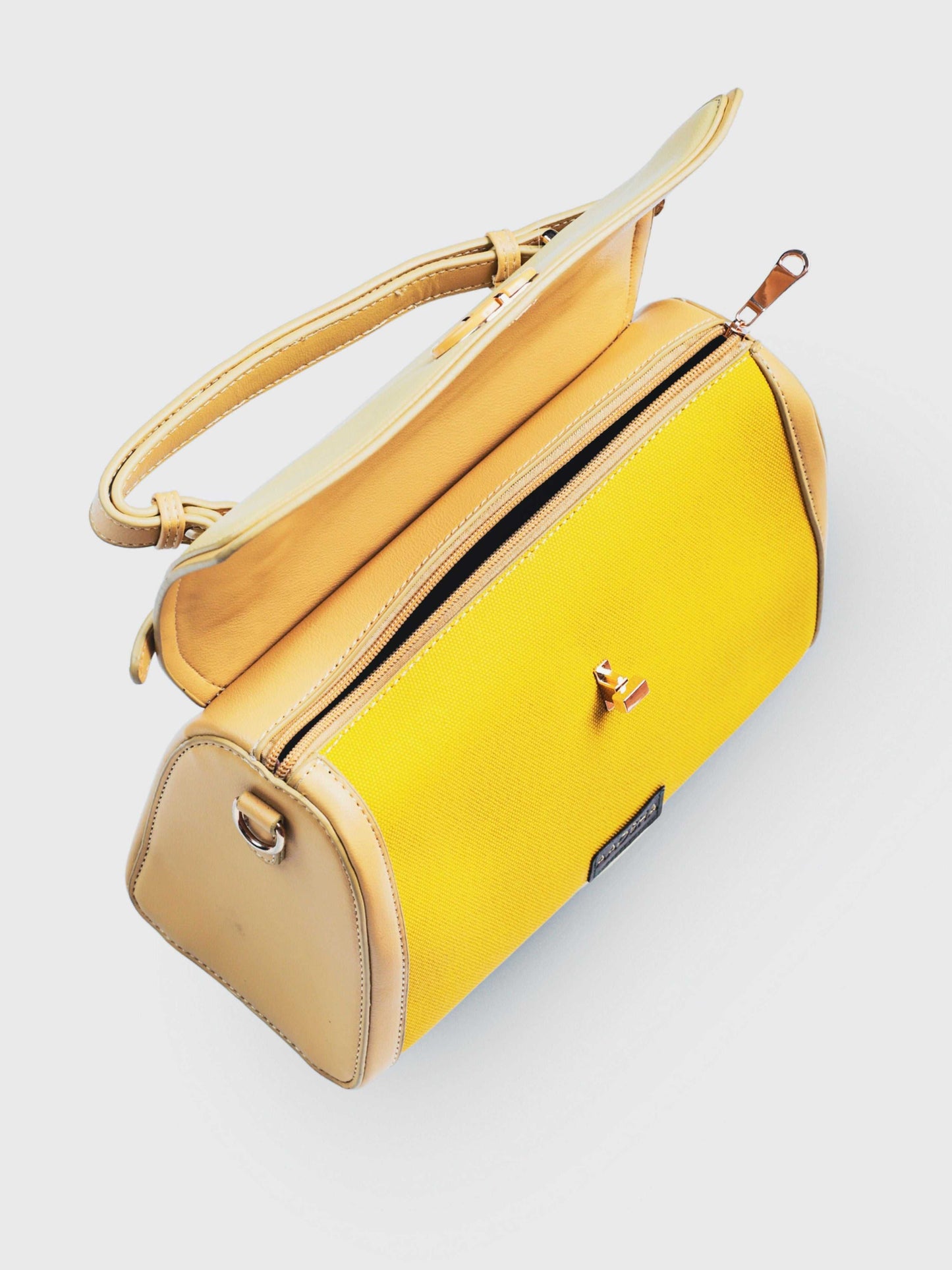 Elara Sunshine vegan leather crossbody bag featuring vibrant yellow color with structured silhouette and adjustable strap for women
