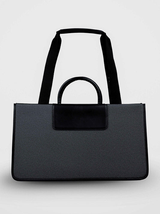 Florence Eternal Ink vegan leather tote bag in black with structured silhouette and dual handles for women.