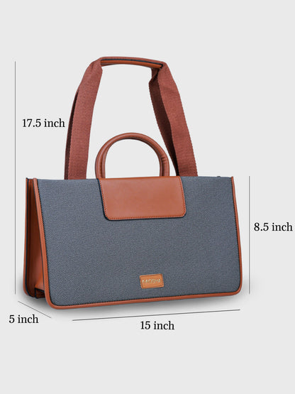 Florence Ash Caramel vegan leather tote bag in warm gray and tan tones with structured design and dual handles for women.