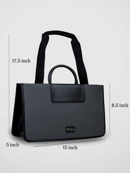 Florence Eternal Ink vegan leather tote bag in black with structured silhouette and dual handles for women.