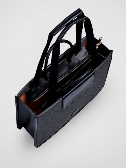 Florence Eternal Ink vegan leather tote bag in black with structured silhouette and dual handles for women.