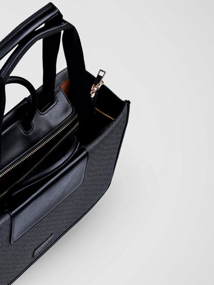 Florence Eternal Ink vegan leather tote bag in black with structured silhouette and dual handles for women.