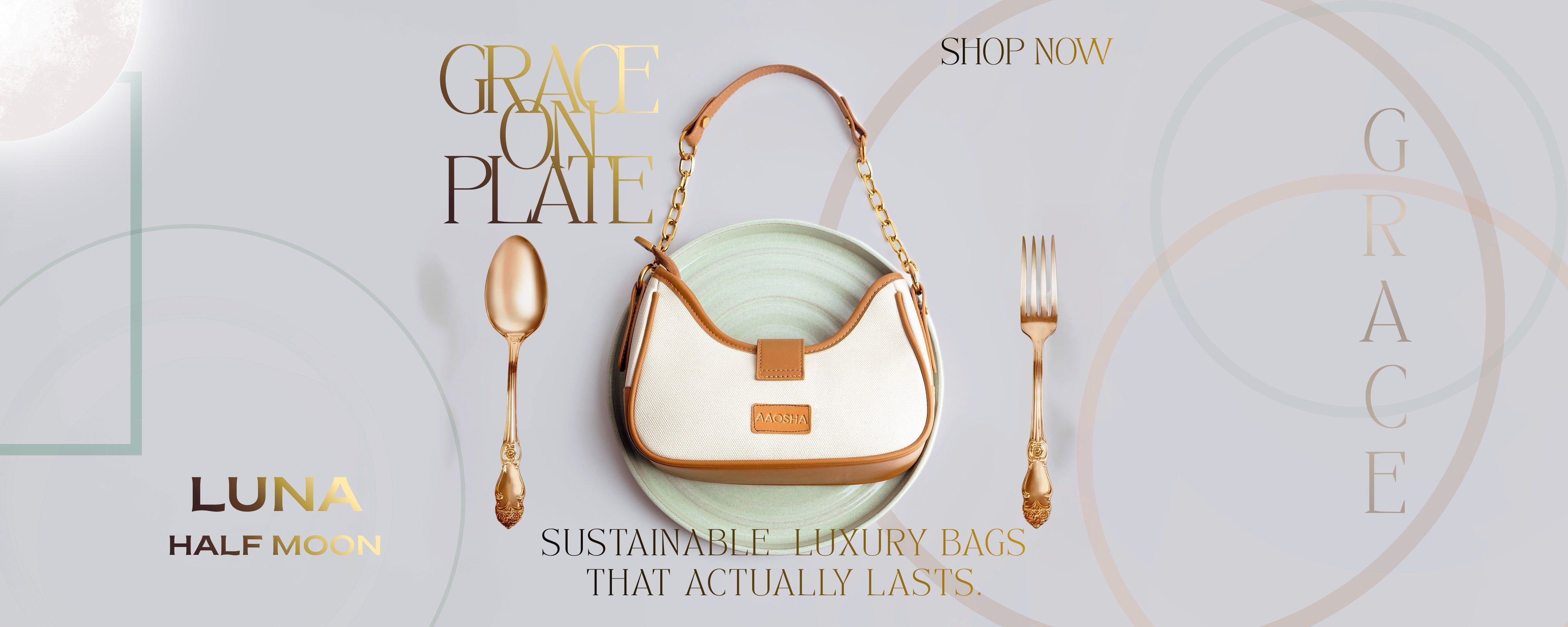 AAOSHA Luna vegan leather shoulder bag in Vanilla Haze featuring an off white and caramel brown luxury handbag design for women
