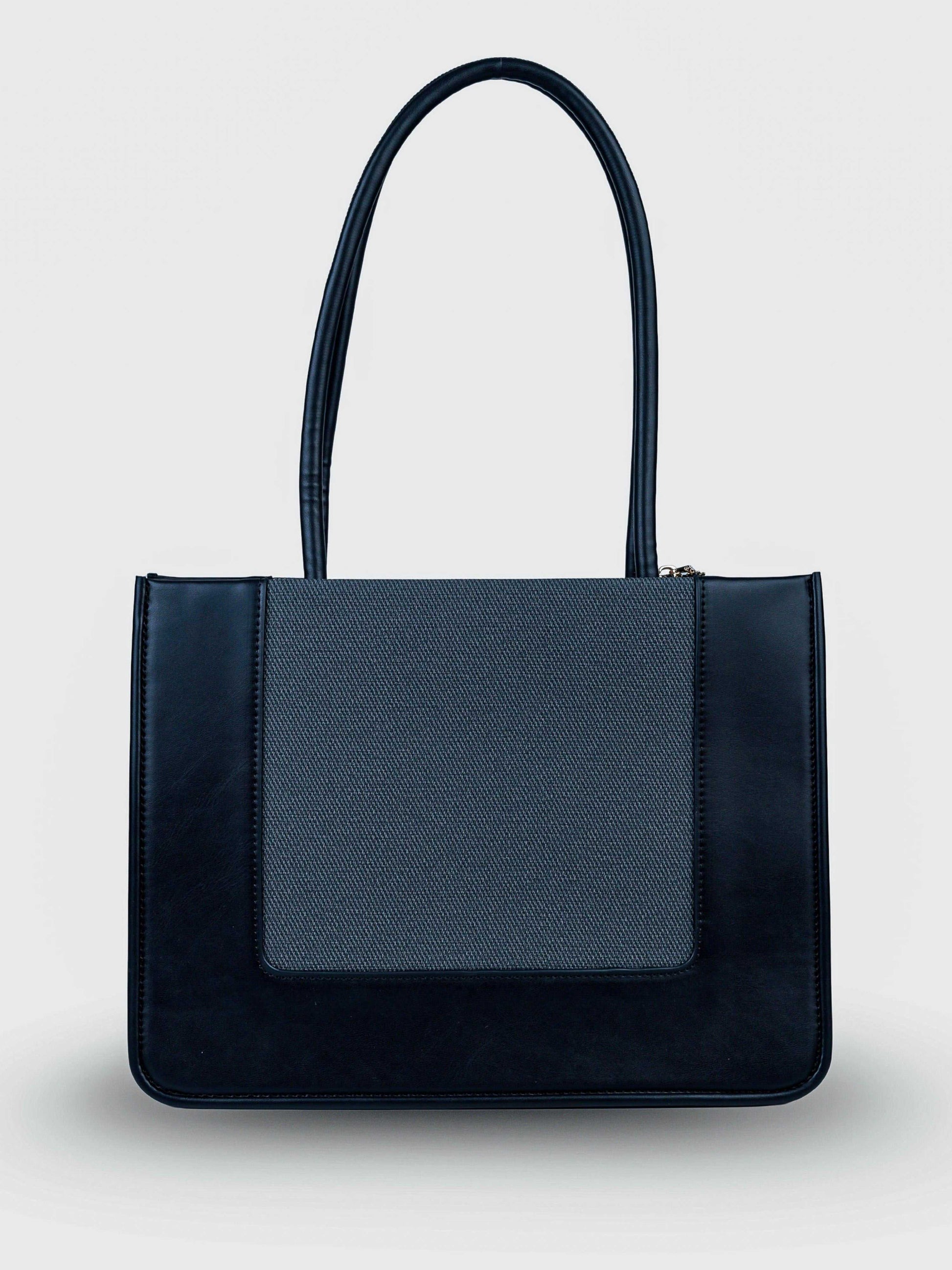 Valencia Eternal Ink vegan leather shoulder bag in pure black with structured silhouette and dual handles for women.