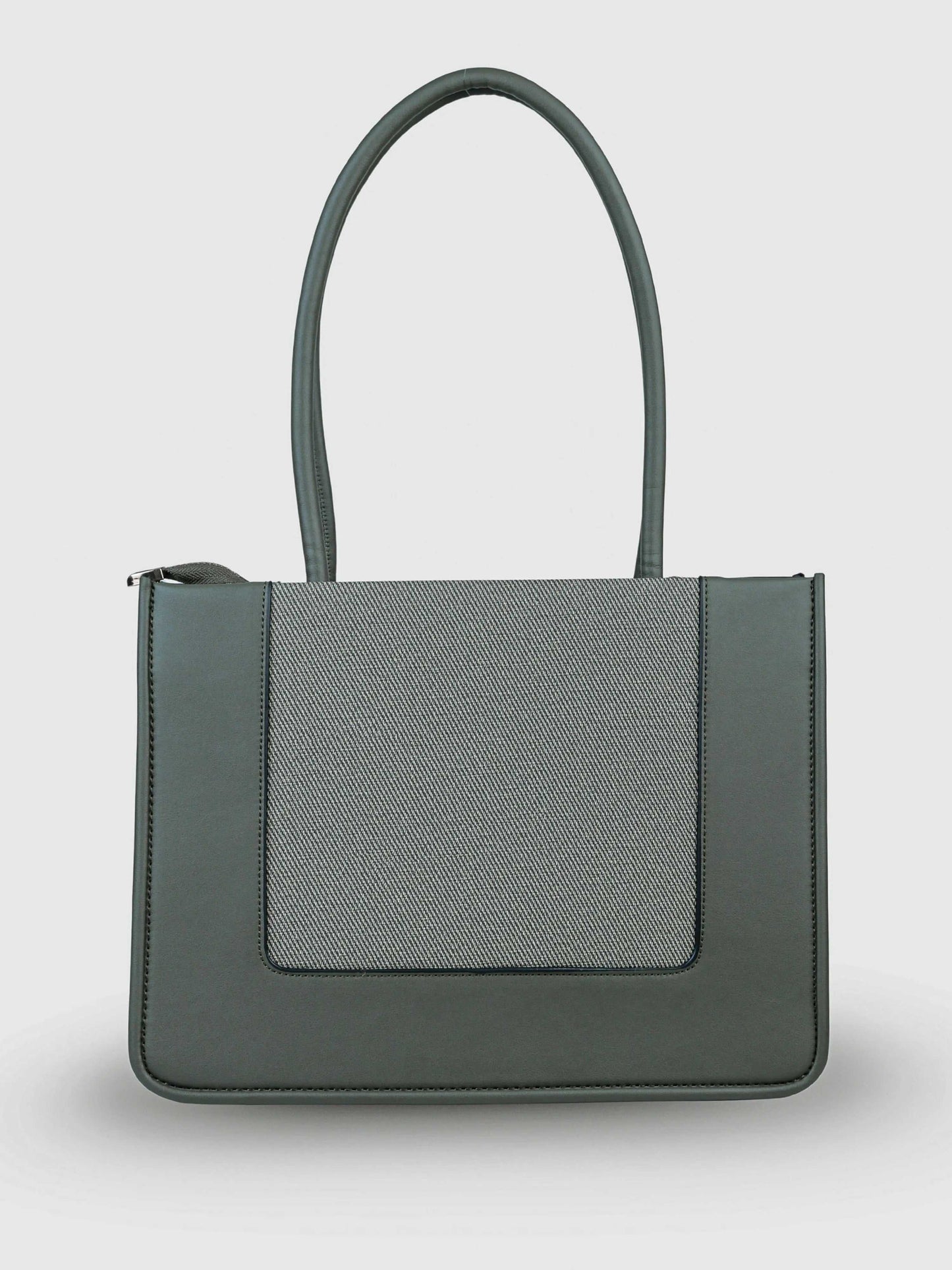 Valencia Sage Mist vegan leather shoulder bag in soft sage green with structured design and dual handles for women.