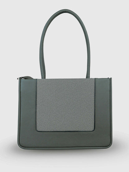 Valencia Sage Mist vegan leather shoulder bag in soft sage green with structured design and dual handles for women.