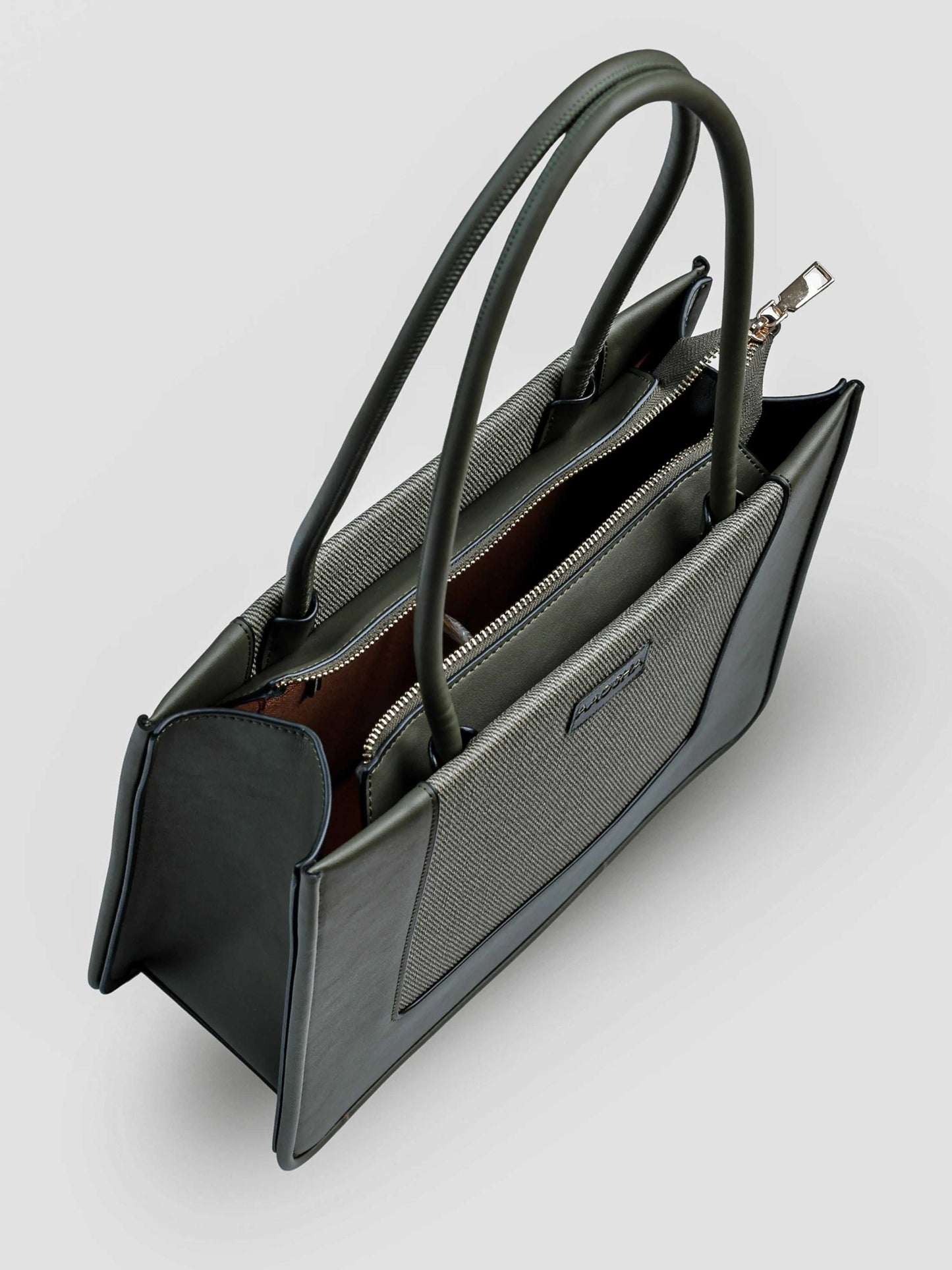 Valencia Sage Mist vegan leather shoulder bag in soft sage green with structured design and dual handles for women.