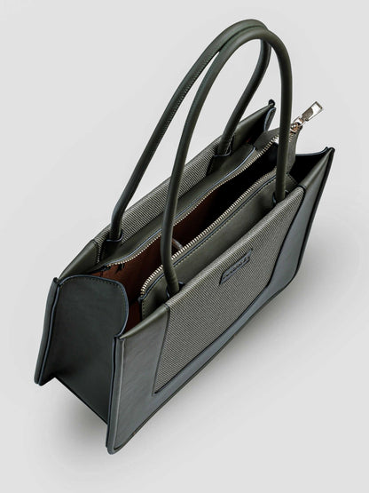Valencia Sage Mist vegan leather shoulder bag in soft sage green with structured design and dual handles for women.