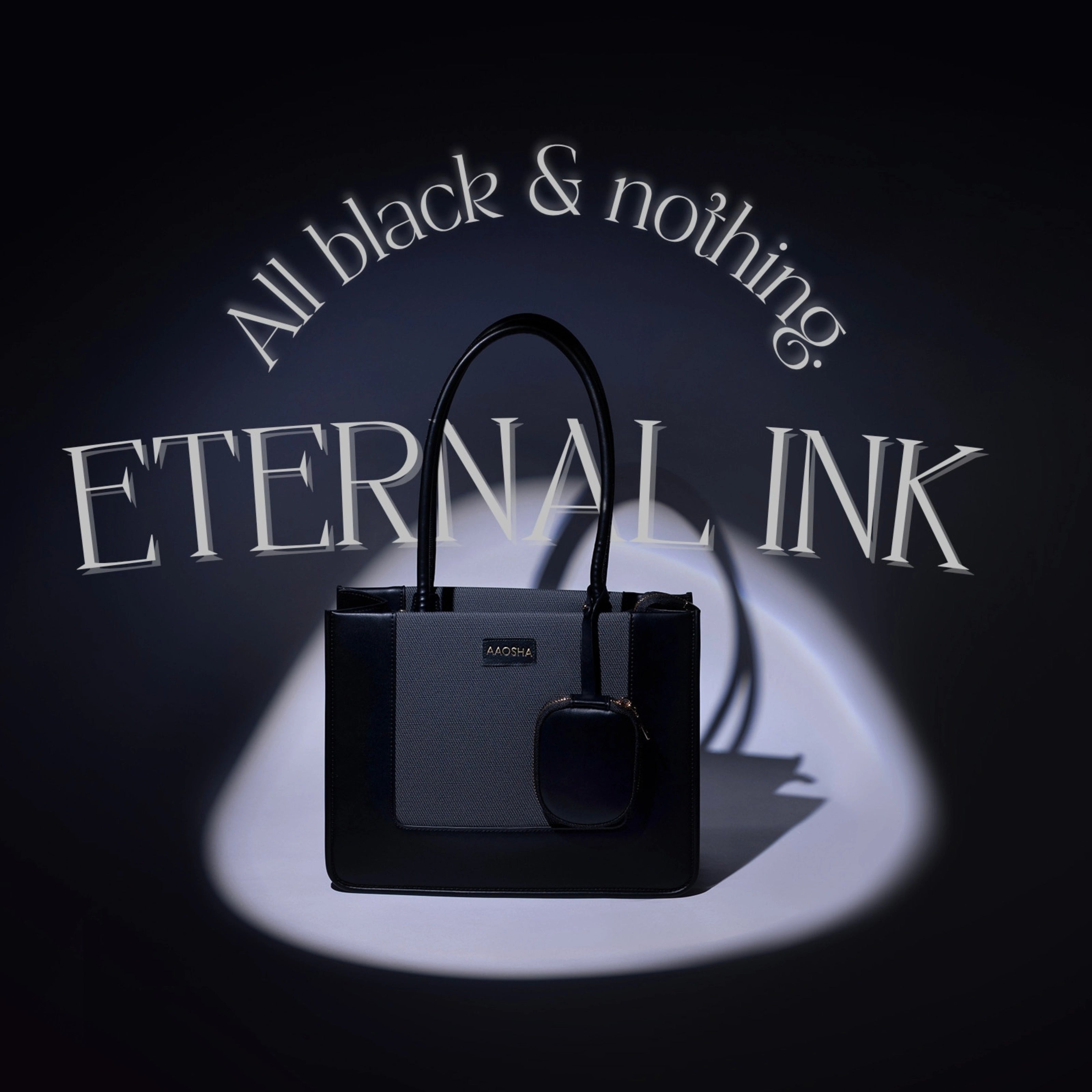 AAOSHA Valencia black vegan leather shoulder bag in Eternal Ink featuring a premium luxury handbag design for women